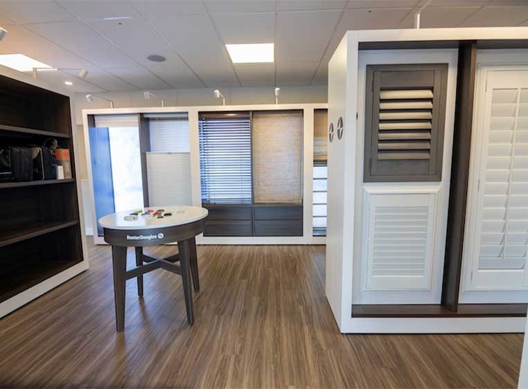 Showroom interior filled with window covering samples