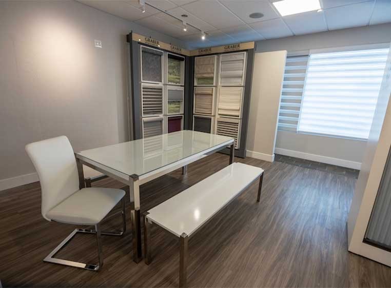 Showroom interior filled with window covering samples